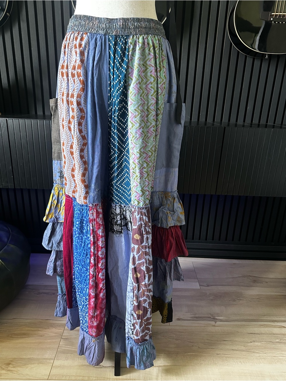 Advance Apparels Blue Multi Patchwork Maxi Skirt NWT - Picture 4 of 6